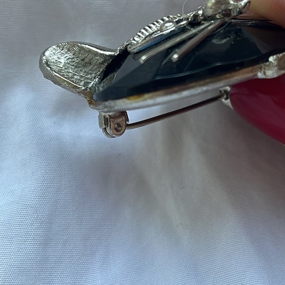 BSK Vintage  Cat Kitten Brooch Blue Glass Cabochon silver tone - Picture 9 of 10